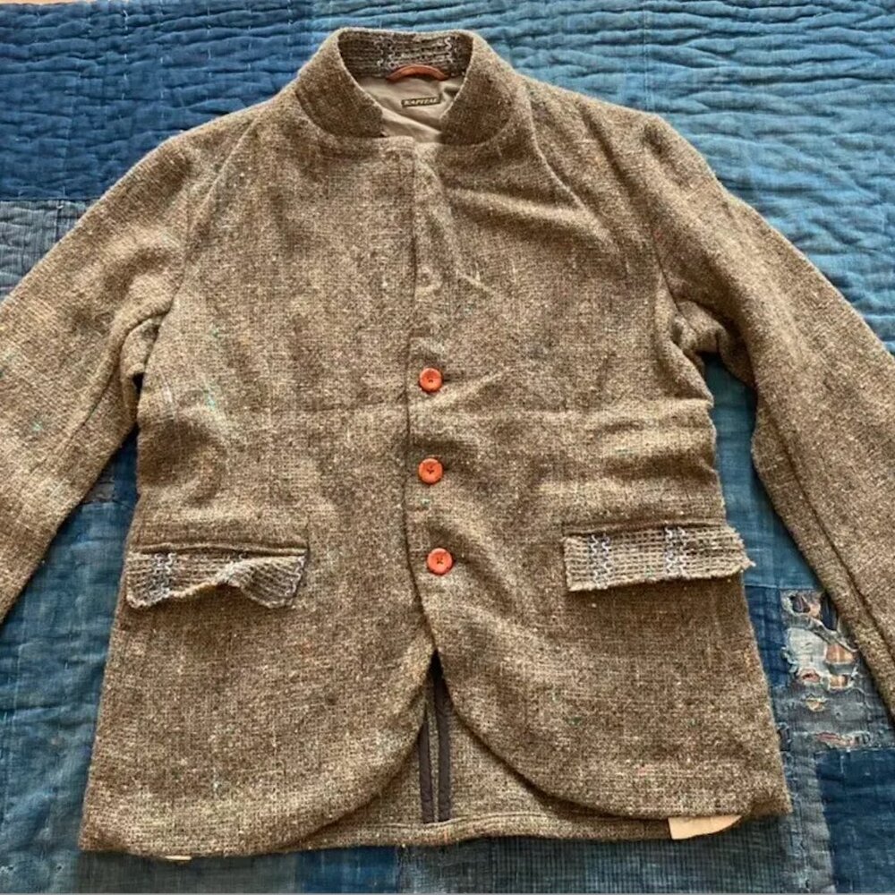 Kapital Brown Tweed Stand-Collar Jacket with Orange Buttons